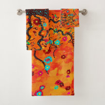 Brown Livets träd W/ Flowers & Orange Färg Boho