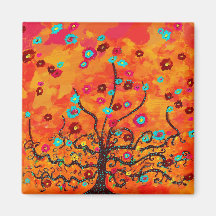 Brown Livets träd W/ Flowers & Orange Färg Boho