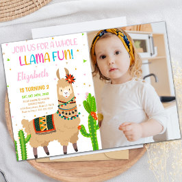 Brown Llama Birthday Invitations with photo Inbjudningar