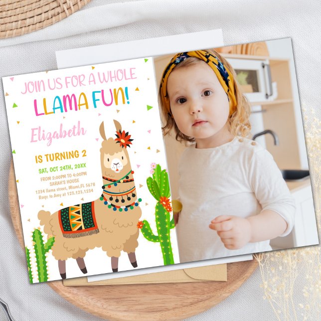 Brown Llama Birthday Invitations with photo Inbjudningar (Brown Llama Birthday Invitations with photo)