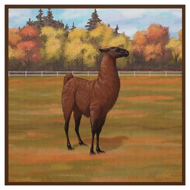 Brown Llama på höstgårdens betesmark Tyg (Provkarta)