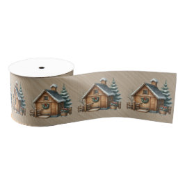 Brown Log House Christmas Scene