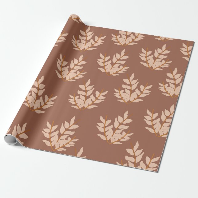 Brown Löv Vintage Line Löv Mönster Presentpapper (Utrullad)