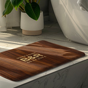 Brown Mahogany Wood Bröllop Monogram Badrumsmatta