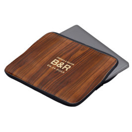 Brown Mahogany Wood Bröllop Monogram Laptop Fodral
