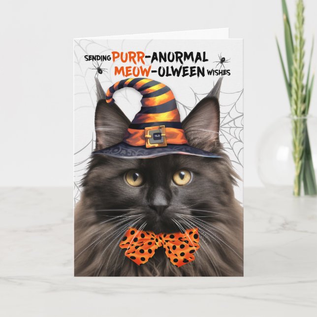 Brown Maine Coon Cat PURRanormal MEOWolween Helgkort (Framsida)