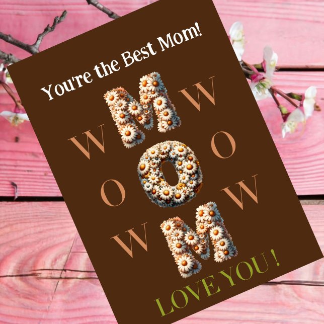 BROWN Mamma Mors dag-kort med foto,flödesteckensni Kort (Skapare uppladdad)