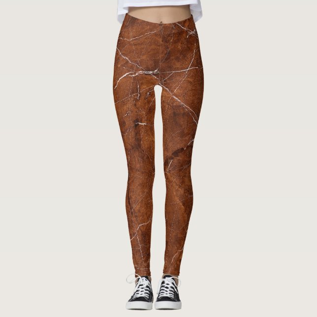 Brown Marble Glossy: Luxury Struktur Background Leggings (Framsida)