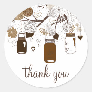 Brown Mason Burk & Flowers Fall Tack Sticker Runt Klistermärke