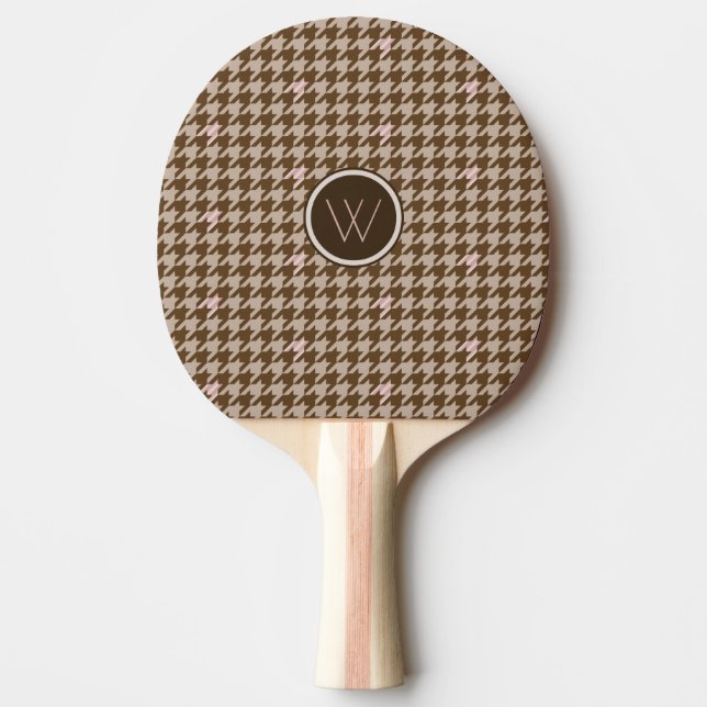 Brown med Ro Guld Houndstooth Ping Pong Paddle Pingisracket (Framsidan)