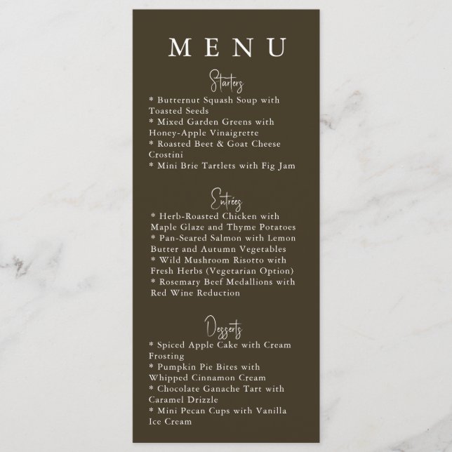 Brown Minimalist Modern Wedding Menu Meny (Framsida)