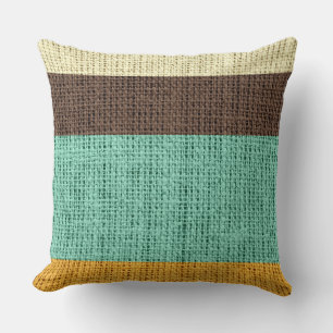 Brown Mint Gult Rand Burlap Linen Rustic Jute Kudde