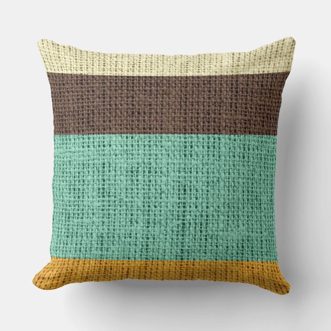 Brown Mint Gult Rand Burlap Linen Rustic Jute Kudde (Framsida)