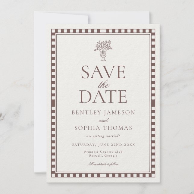 Brown Mocha Harlequin Checkered Save the Date Inbjudningar (Framsida)