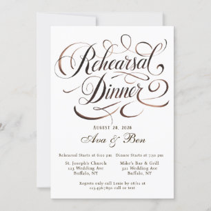 Brown Mocha Mousse Calligraphy Rehearsal Dinner Inbjudningar