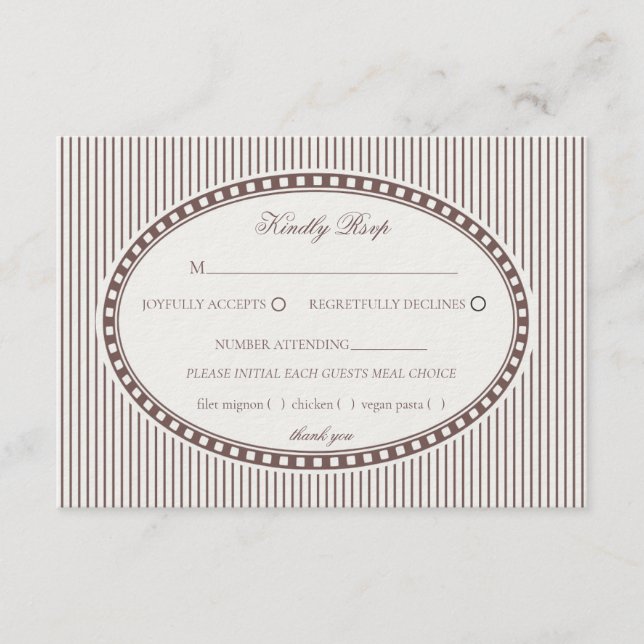 Brown Mocha Striped Harlequin Pattern Wedding RSVP Tilläggskort (Framsida)