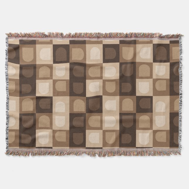 Brown Modern Boho Arch Geometric Aztec Mönster Filt (Framsidan)