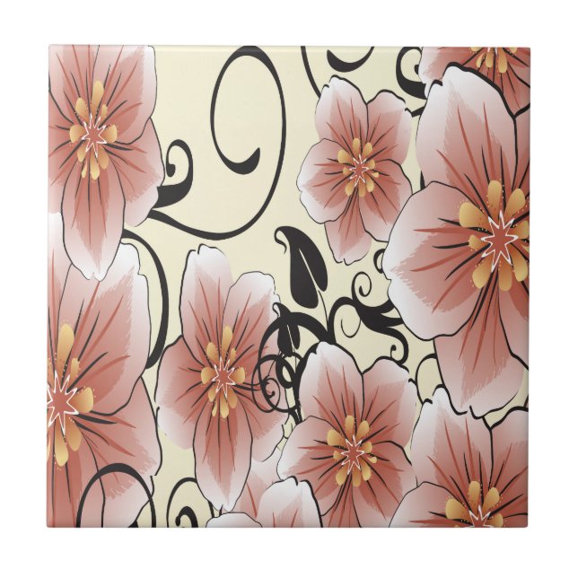 Brown Modern Flower Kakelplatta (Framsidan)