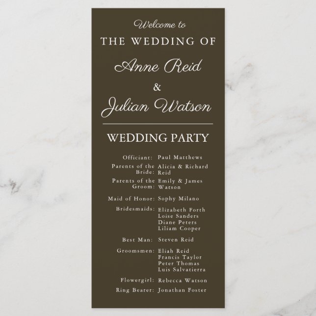Brown Modern  Wedding Timeline and Party QR Code Program (Framsida)