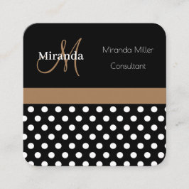 Brown Monogram Black White Polka Dot Fyrkantigt Visitkort