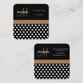 Brown Monogram Black White Polka Dot Fyrkantigt Visitkort