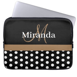 Brown Monogram Black White Polka Dot Laptop Fodral