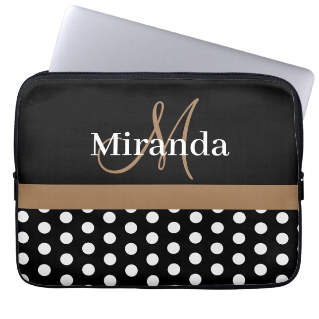 Brown Monogram Black White Polka Dot Laptop Fodral (Framsidan)