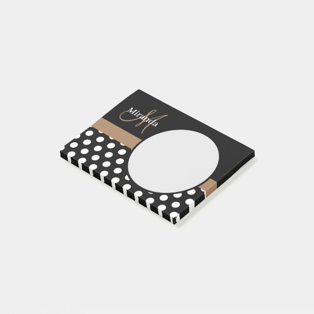 Brown Monogram Black White Polka Dot Post-it Block (Vinklad)