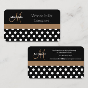 Brown Monogram Black White Polka Dot Visitkort
