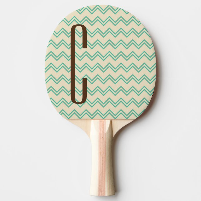 Brown Monogram på Grönten för turkos Chevron Mönst Pingisracket (Framsidan)