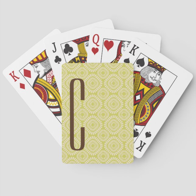 Brown Monogram på Retro Sage Grönt Mönster Casinokort (Baksidan)
