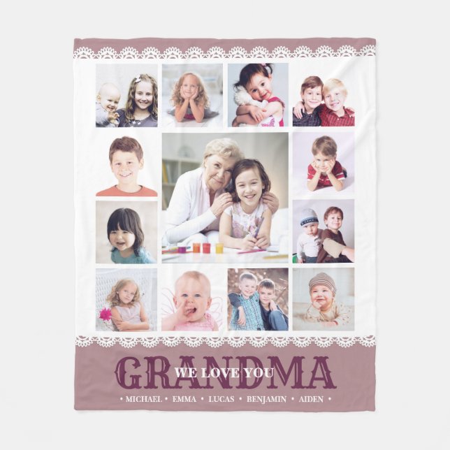 Brown Monogram Photo Collage Fleece Blanket (Framsidan)