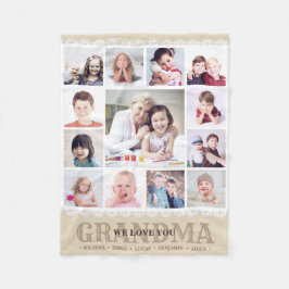 Brown Monogram Photo Collage Fleece Blanket