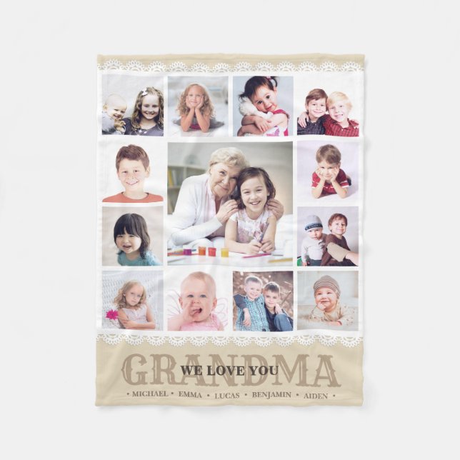 Brown Monogram Photo Collage Fleece Blanket (Framsidan)