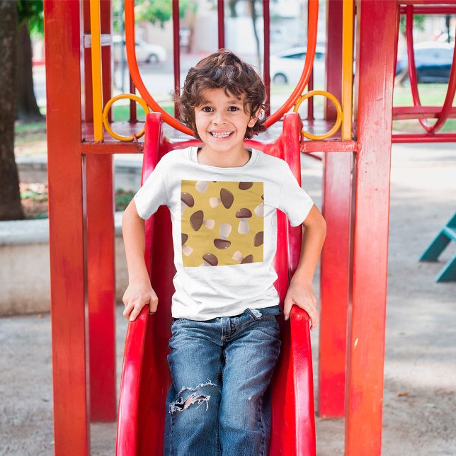 Brown Mushroom Mönster på Mustard Gult T Shirt (Skapare uppladdad)