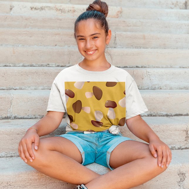 Brown Mushroom Mönster på Mustard Gult T Shirt (Skapare uppladdad)