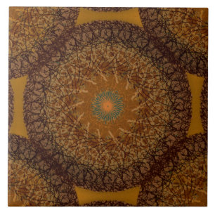 Brown Mustard Gult Boho Mandala 70s Inspired Kakelplatta