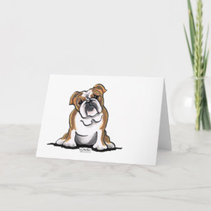 Brown n White English Bulldog Sit Söt Kort
