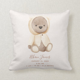 Brown Nalle Baby Birth Stats Keepsaké Kudde