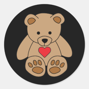 Brown Nalle Heart Valentine Day I Kärlek You Runt Klistermärke