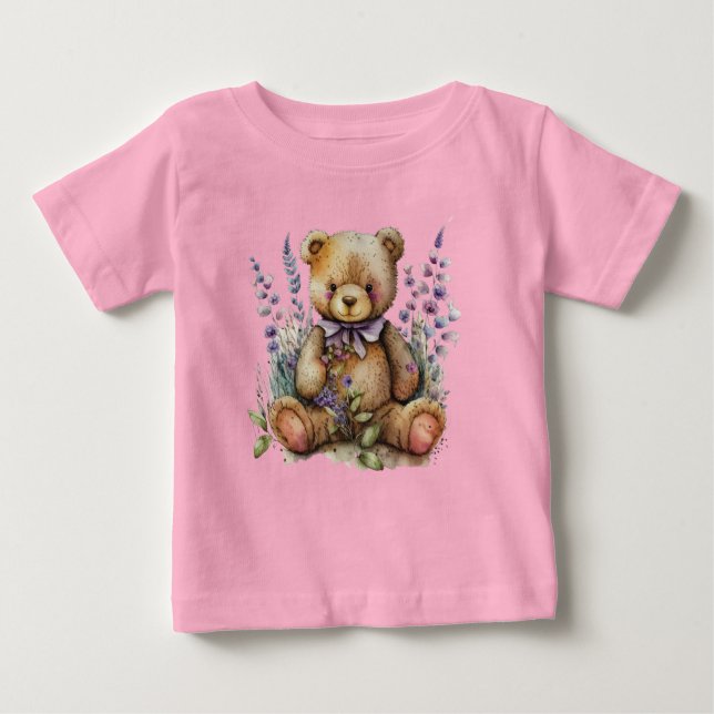 Brown Nalle Lavender Flowers T Shirt (Framsida)