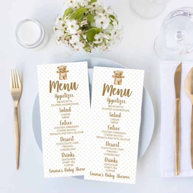 Brown Nalle Polka dots Baby Shower Food Meny (Skapare uppladdad)