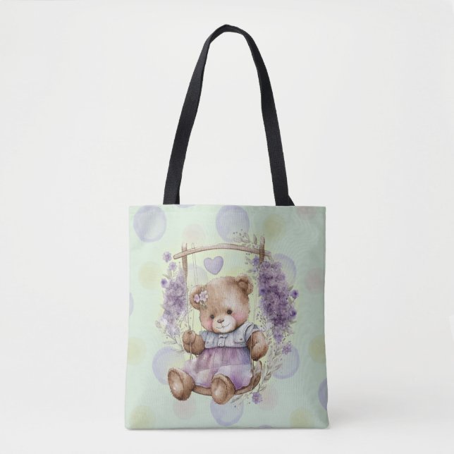 Brown Nalle Swinging Lavender Dress Tygkasse (Framsida)