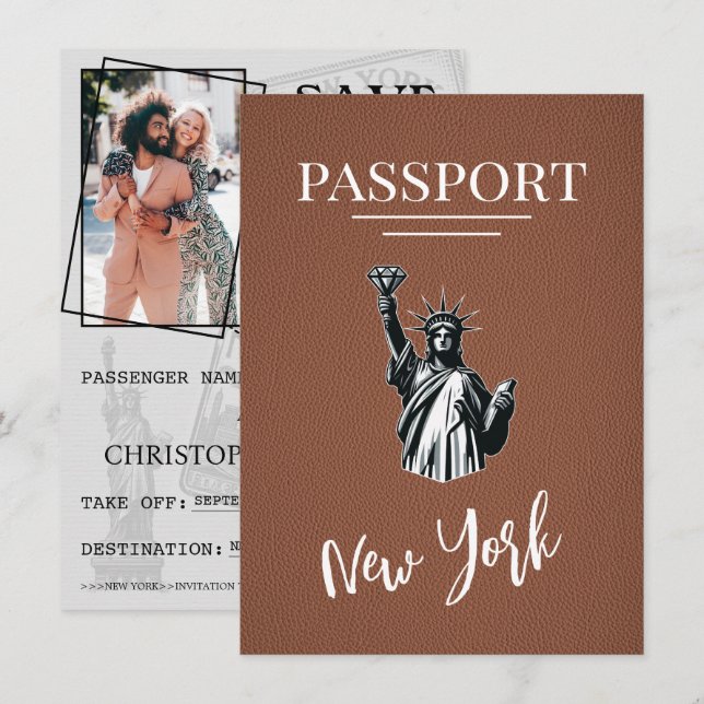 Brown New York City Passport Spara Datumet (Fram/baksida)