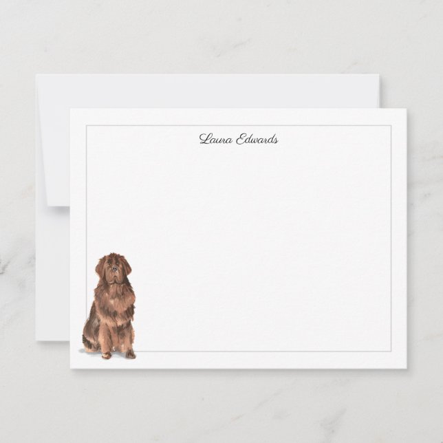 Brown Newfoundland Dog Gray Border Personalized Anteckningskort (Framsida)