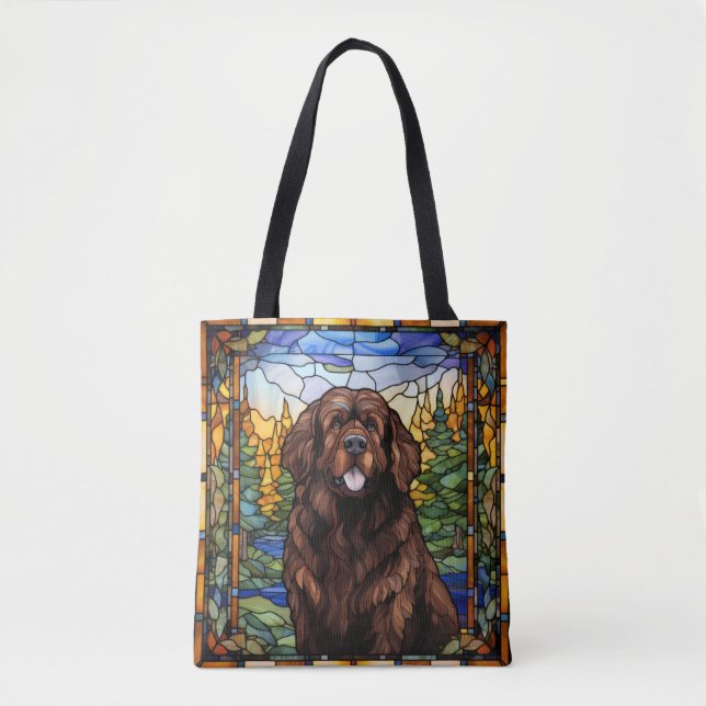 Brown Newfoundland Hund Tote Bag Tygkasse (Framsida)