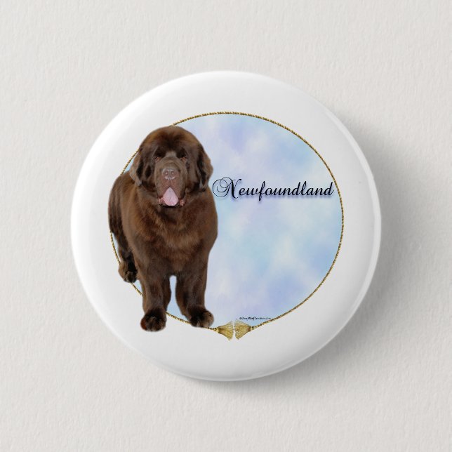 Brown Newfoundland Porträtt - Button Knapp (Framsida)
