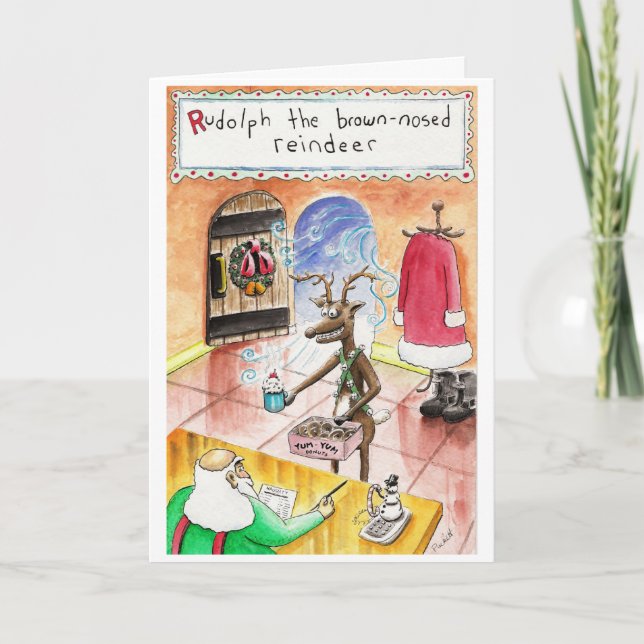 Brown Nposed Reindeer Helgkort (Framsida)