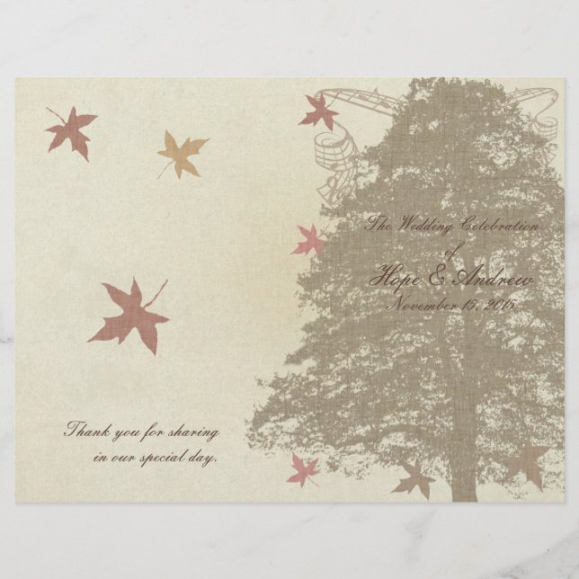 Brown Oak Träd Bröllopsprogram (Framsida)