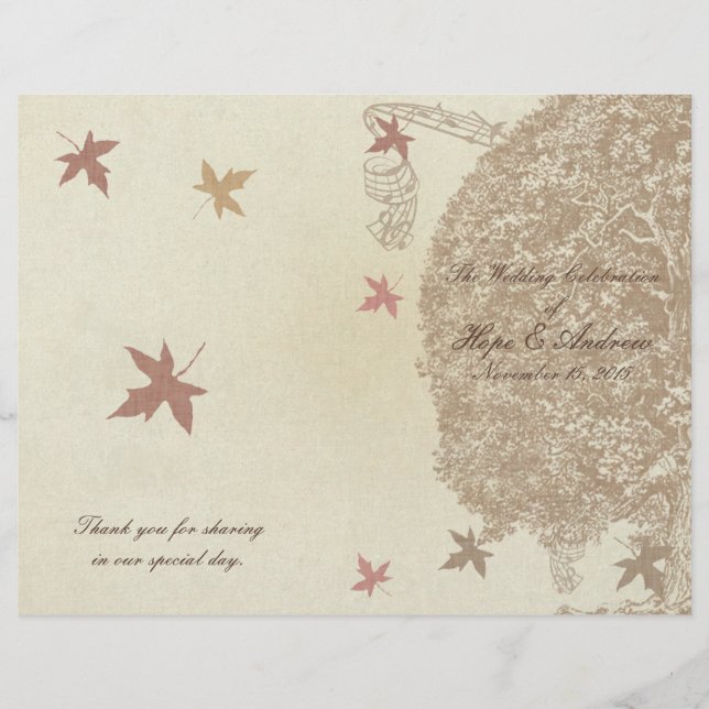 Brown Oak Träd Bröllopsprogram (Framsida)